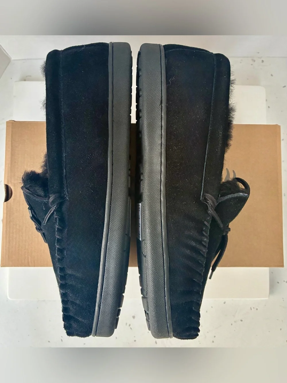BEARPAW MOC II SUEDE SLIPPERS - Men's Size 12 - BLACK - NEW (NIB) - 1295M MOCII